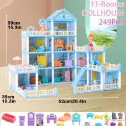 Beautiful Blue Cabin DİY Fairy Tale House Oyuncaq Ev