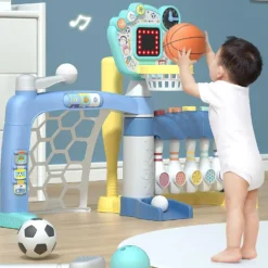 Dreaming Party 5 in 1 Toddler Basketball Hoop with Adjustable Bowling Baseball Soccer Golf Activity